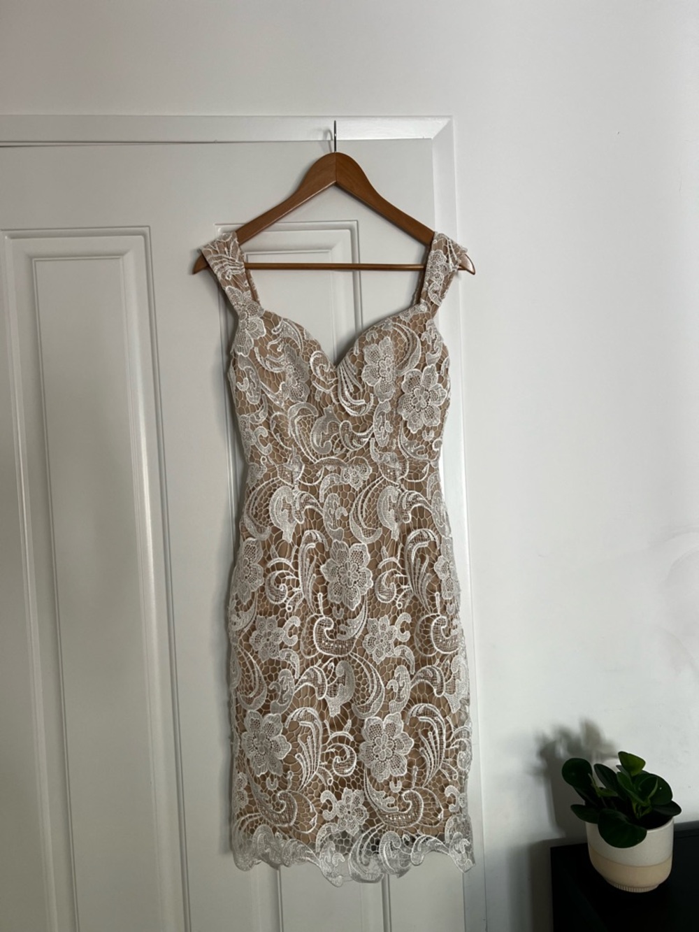 Lioness Ivory Lace Midi Dress over Nude